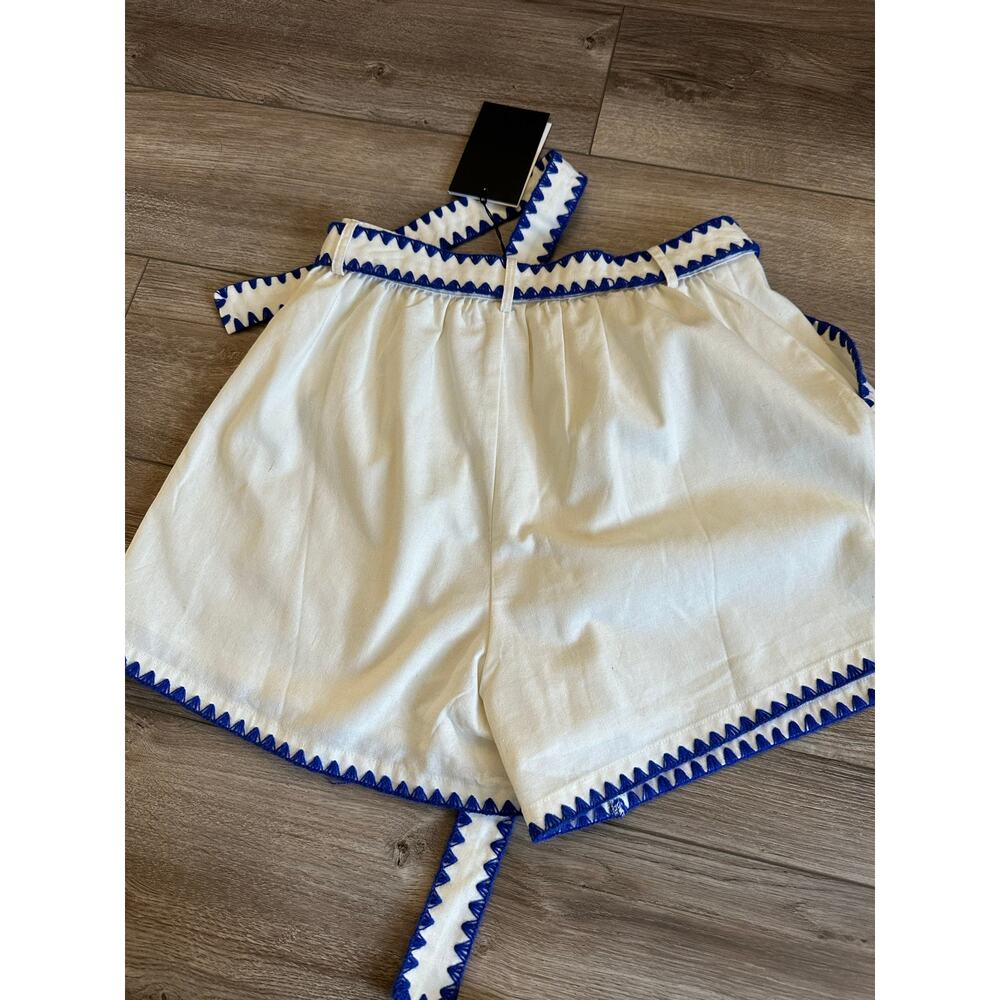 En Saison Donatella Cotton Linen Shorts Natural - Blue size Medium NWT - Picture 5 of 16